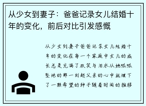 从少女到妻子：爸爸记录女儿结婚十年的变化，前后对比引发感慨