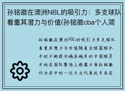 孙铭徽在澳洲NBL的吸引力：多支球队看重其潜力与价值(孙铭徽cba个人简介)