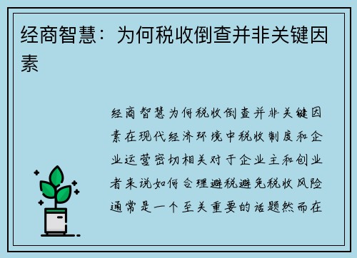 经商智慧：为何税收倒查并非关键因素