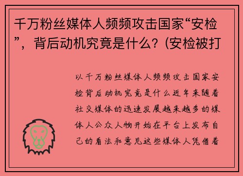 千万粉丝媒体人频频攻击国家“安检”，背后动机究竟是什么？(安检被打一耳光是什么电视剧 第几季)